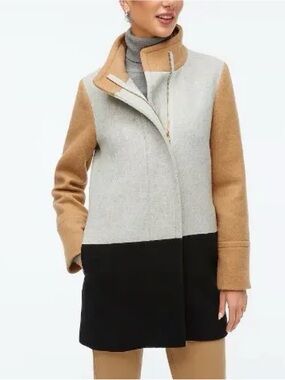 J. Crew Tan and Cream Colorblock Wool City Coat 0